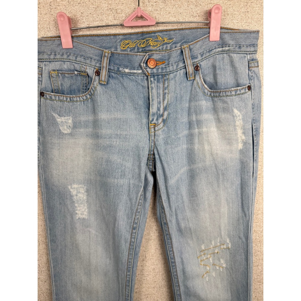 Vintage Old Navy Y2K Low Rise Flare Jeans Size 8 Light Wash with Gold Embroidery - Picture 6 of 9